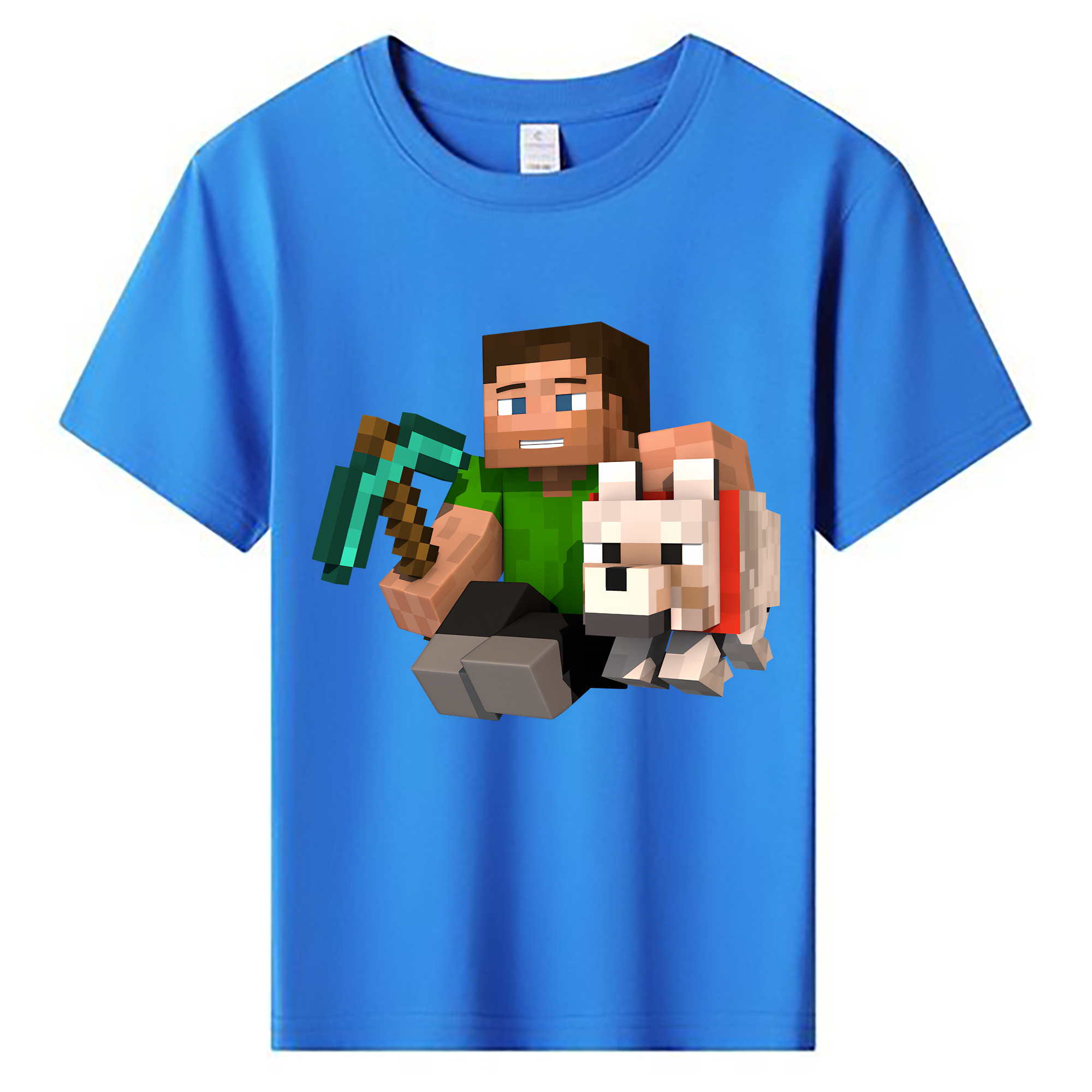 （画像用） マインクラフト ブロックの世界 Minecraft MC Block world 綿100％キッズTシャツ（フロントプリント）